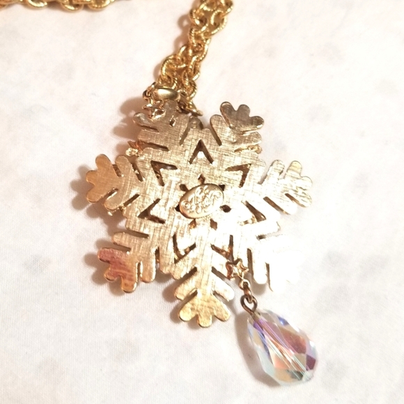 KIRK'S FOLLY Christmas Snowflake Crystal Enamel VTG Necklace - Picture 5 of 7